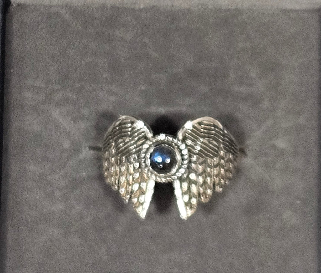 Sterling Silver Labradorite Angel's Wings Ring - Size 7.5