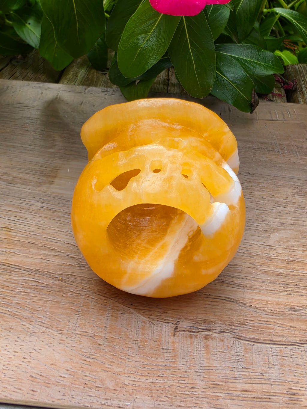 Orange Calcite Crystal Jack O Latern Pumpkin  with Witch Hat