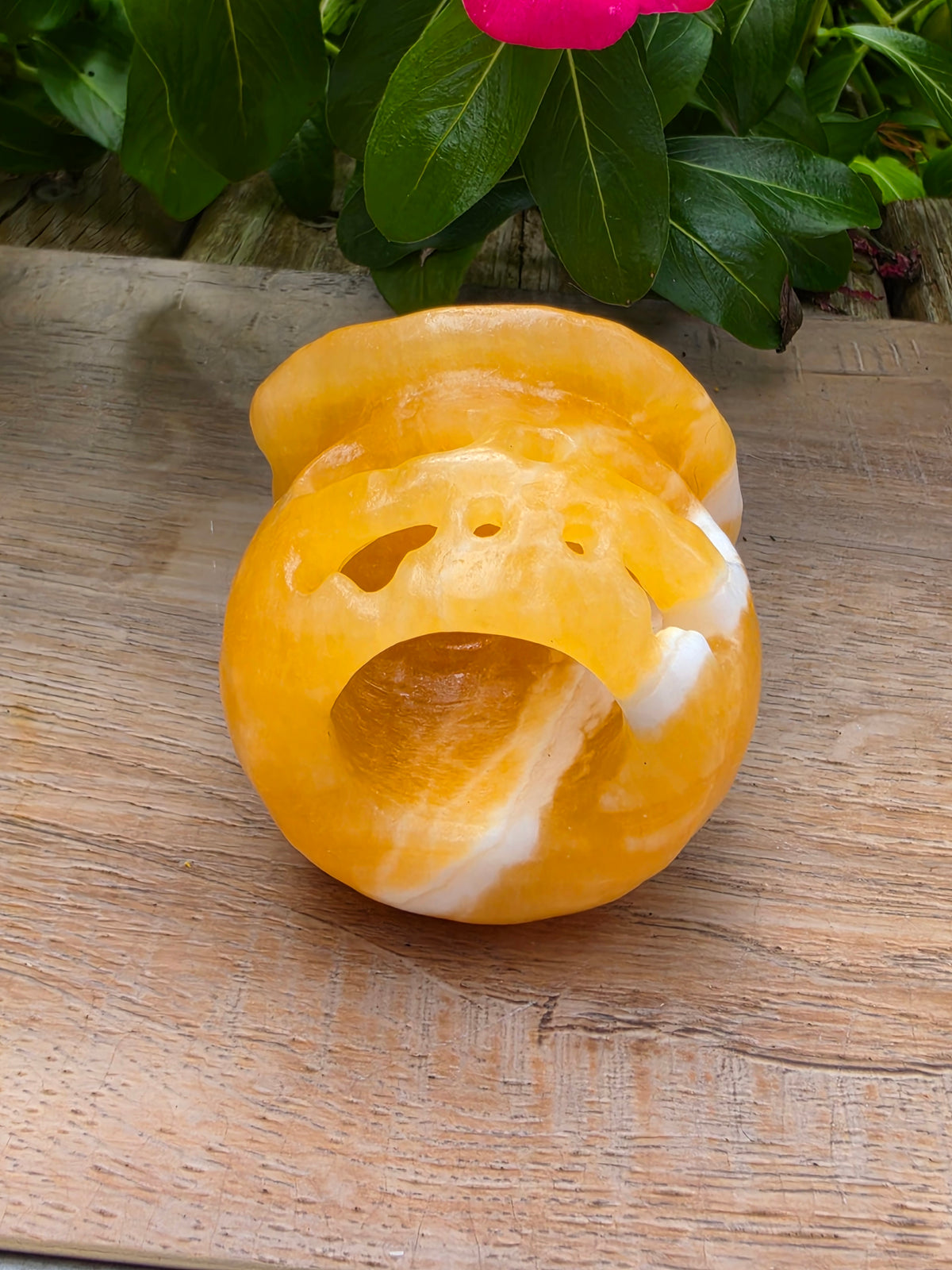 Orange Calcite Crystal Jack O Latern Pumpkin  with Witch Hat