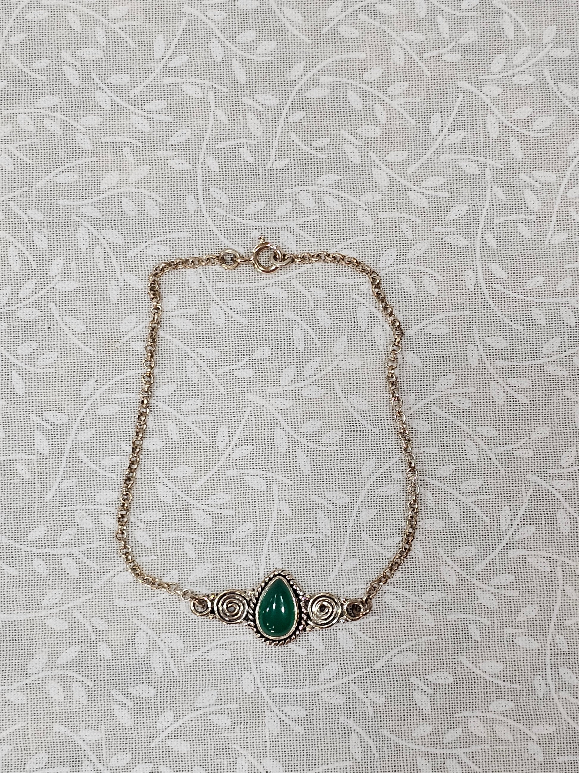 Sterling Silver Green Chalcedony Gemstone Bracelet