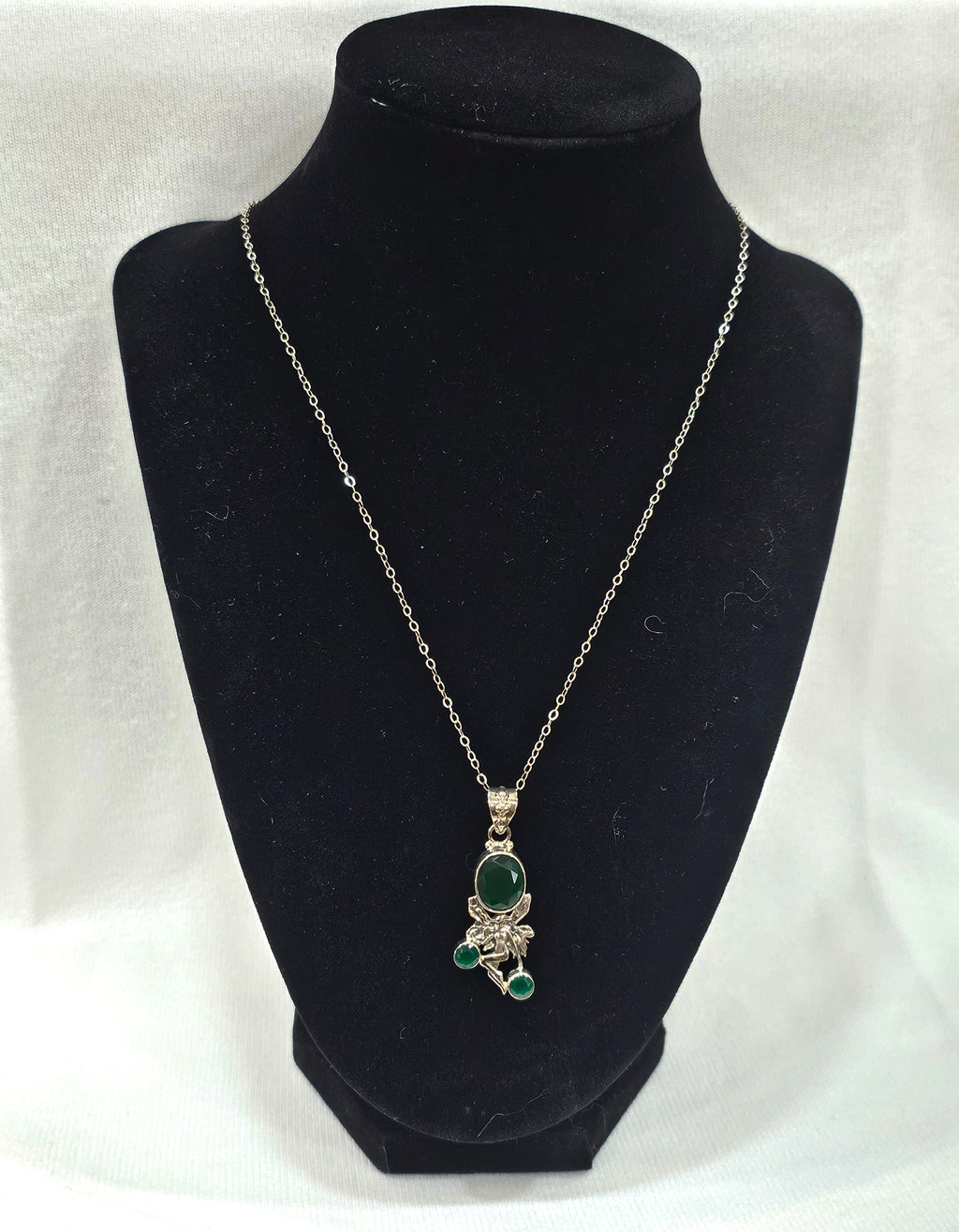 Sterling Silver Emerald Fairy Pendant 20 Inch Necklace