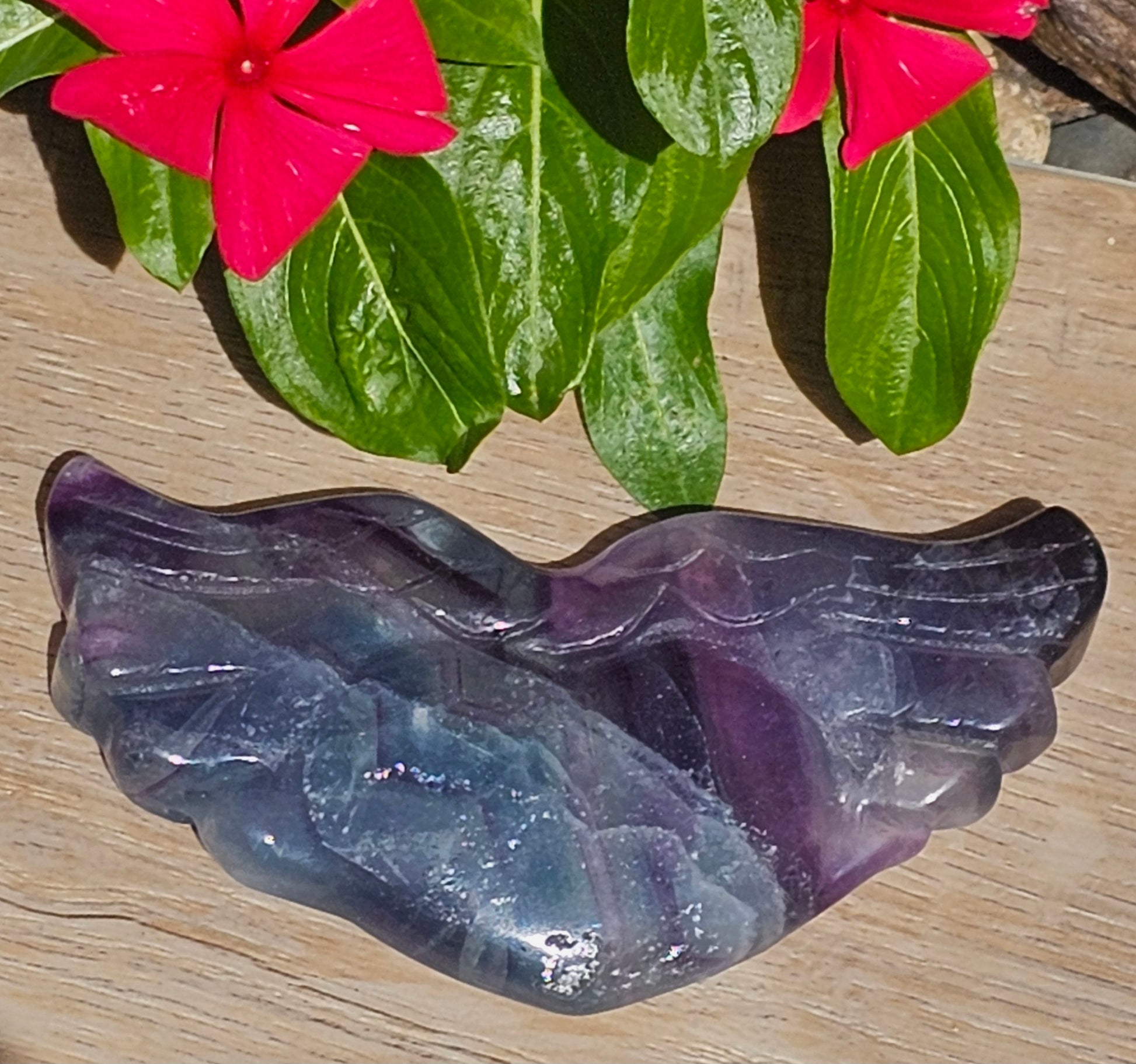 Rainbow Fluorite Crystal Heart Angel Wings