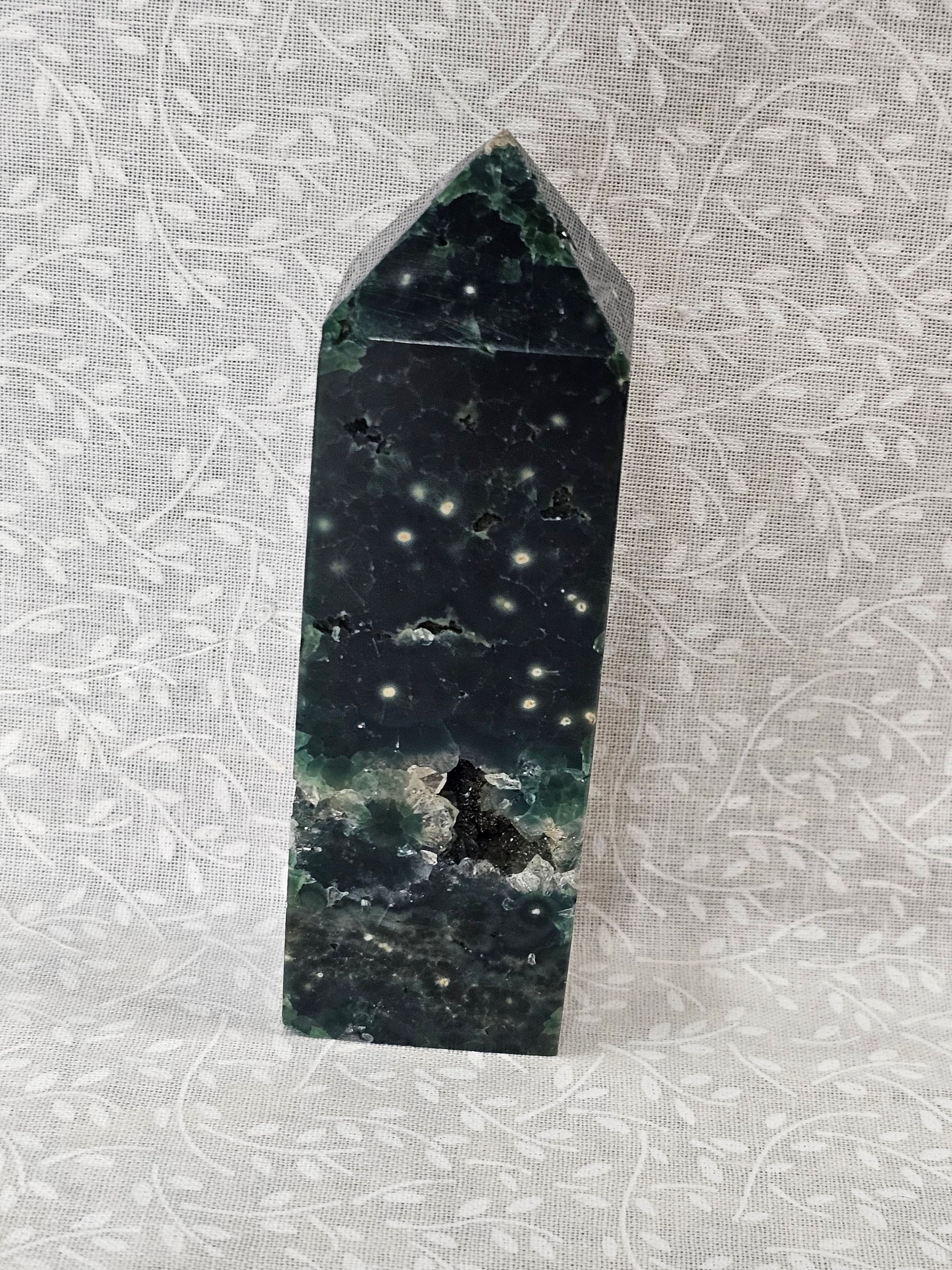 Green Moss Agate Crystal Tower