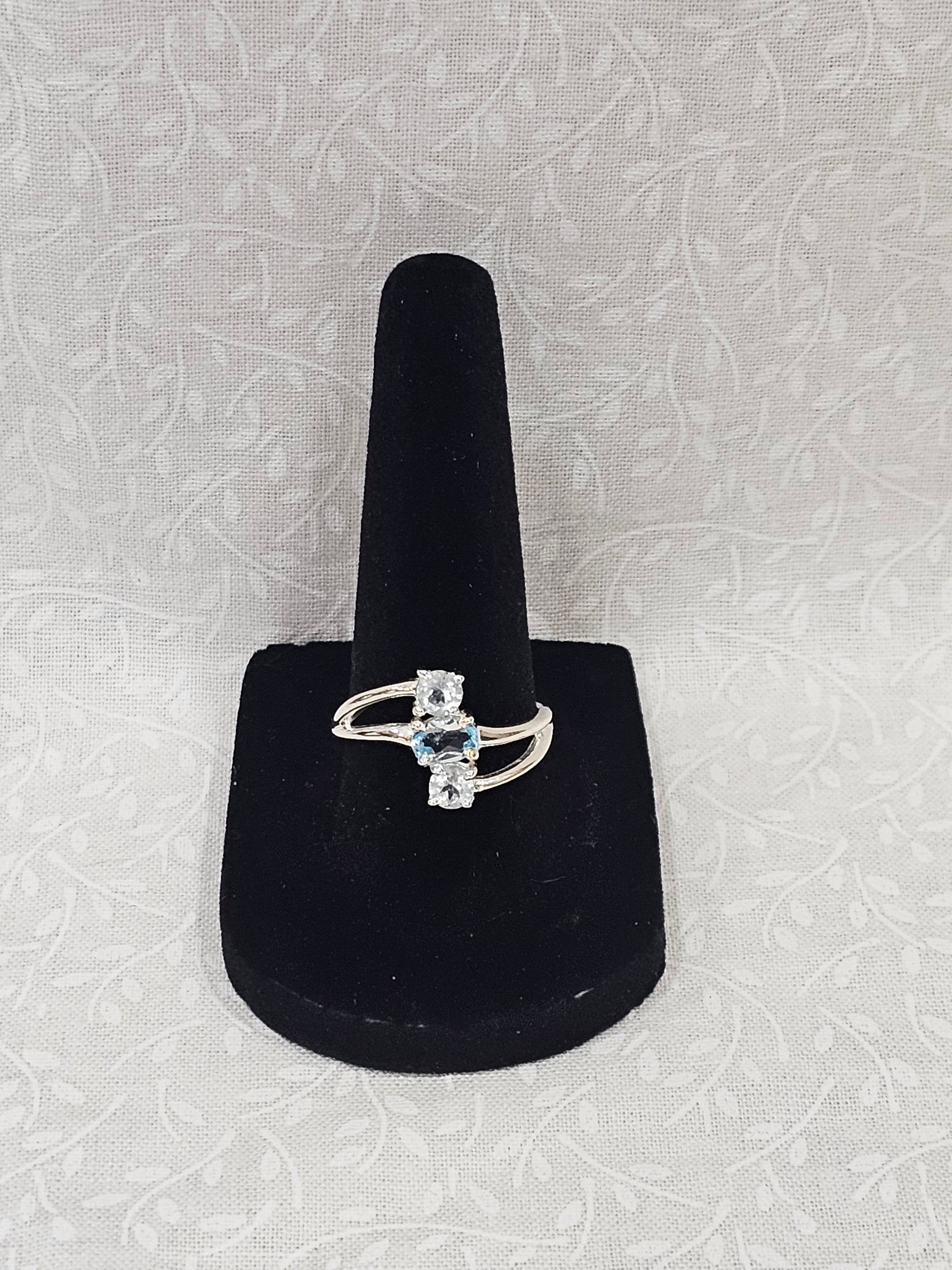 Sterling Silver Blue & White Topaz Ring - Size 8