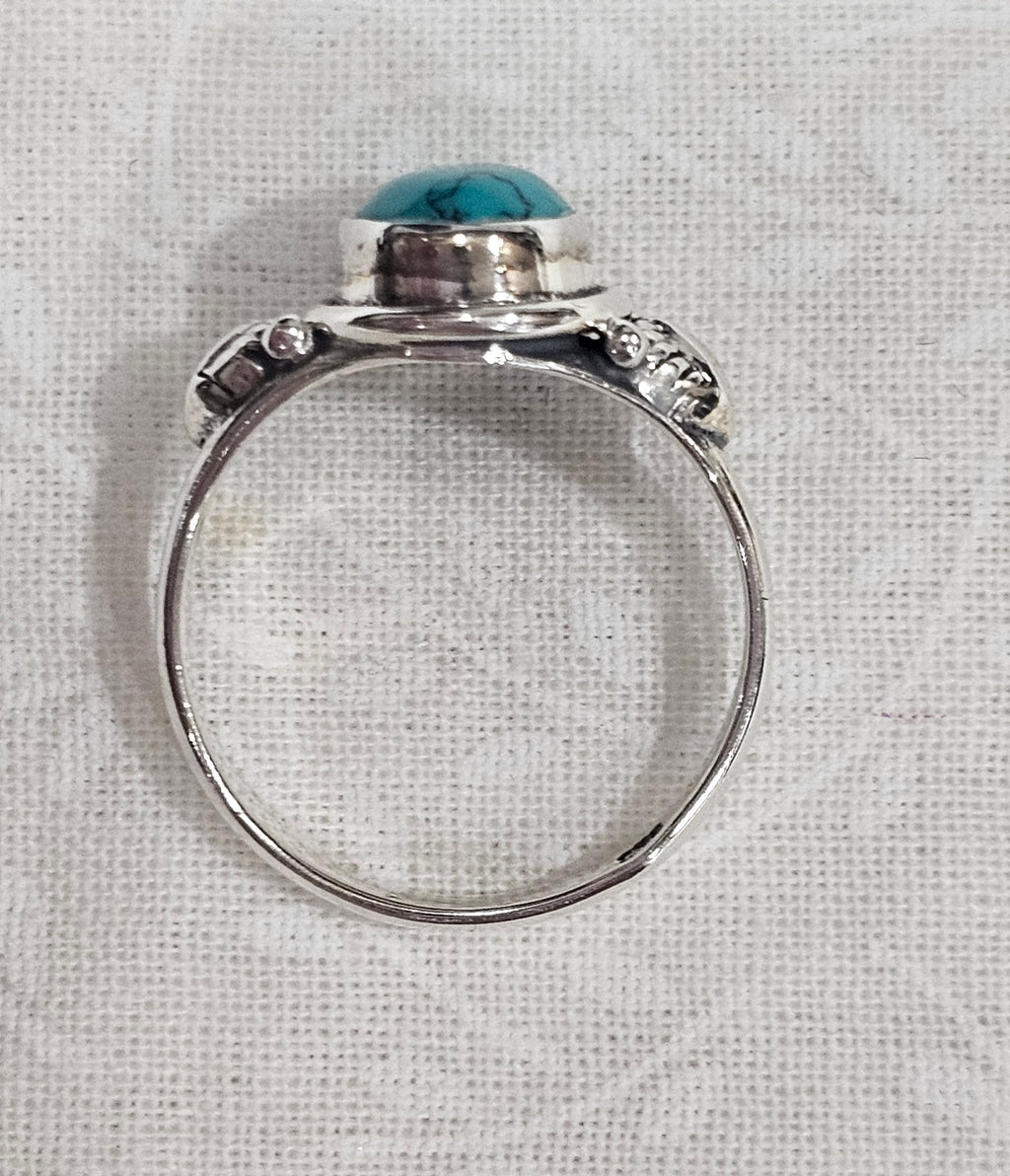 Sterling Silver Natural Turquoise Gemstone Ring - Size 7