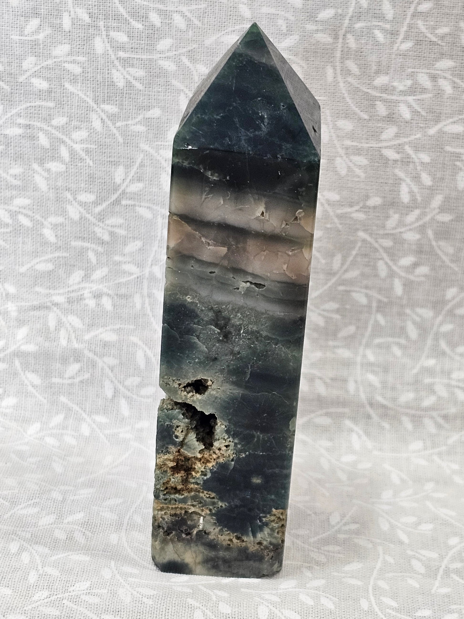 Moss Agate Crystal Tower