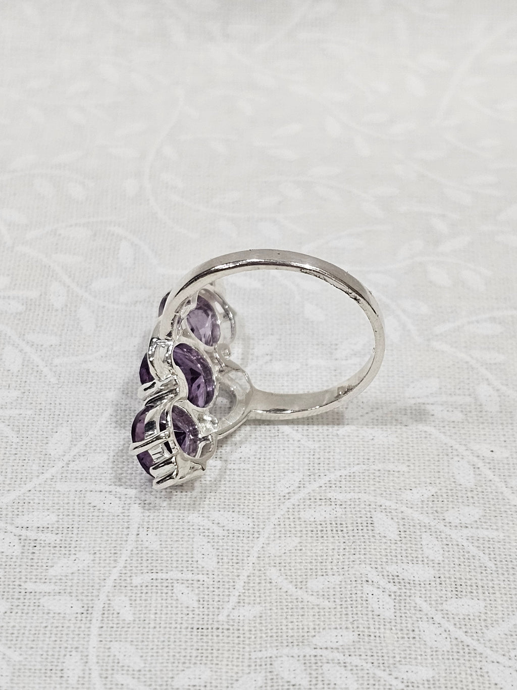 Sterling Silver Triple Amethyst Gemstone Ring 7.5