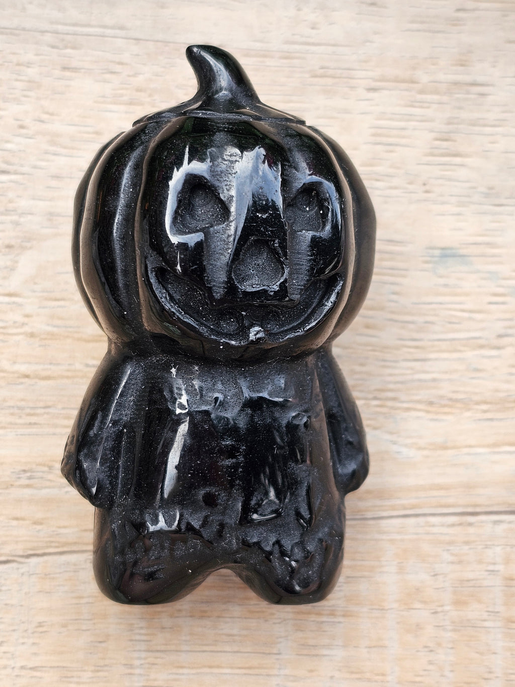 Black Obsidian Crystal Jack O'Lantern - Halloween Spiritual Decor