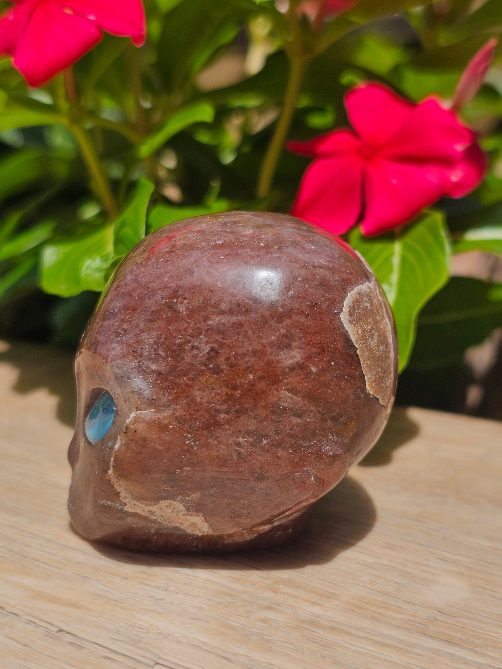 Red Garnet Crystal Skull with Labradorite Eyes