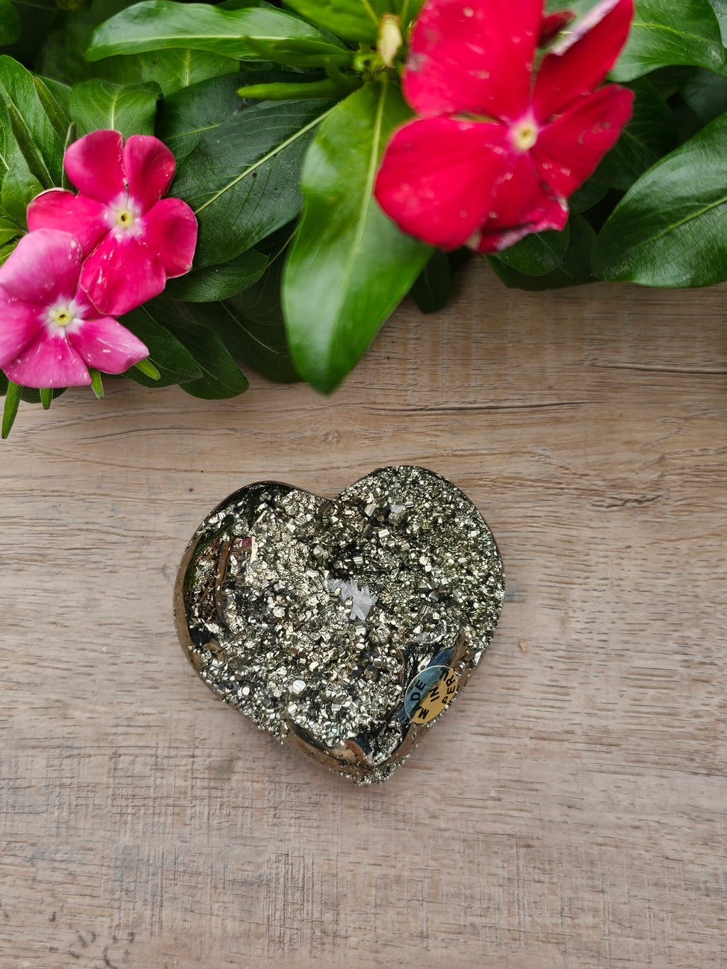 Pyrite with Calcite Crystal Heart - 2.5" Natural Stone Carving