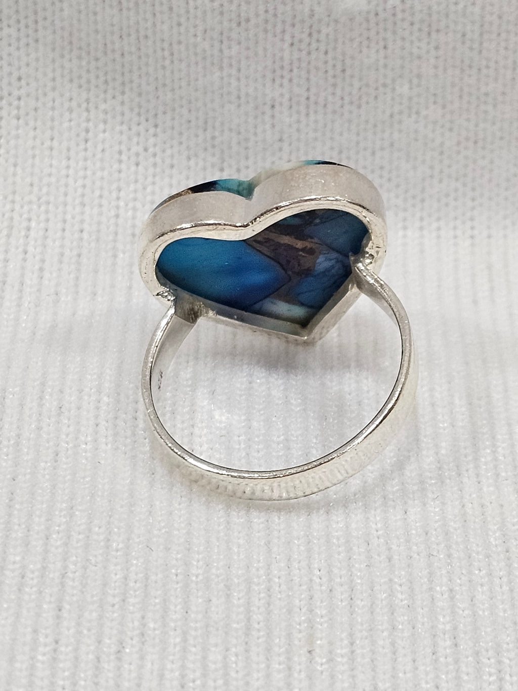 Blue Dahlia Heart Sterling Silver Ring Size 8