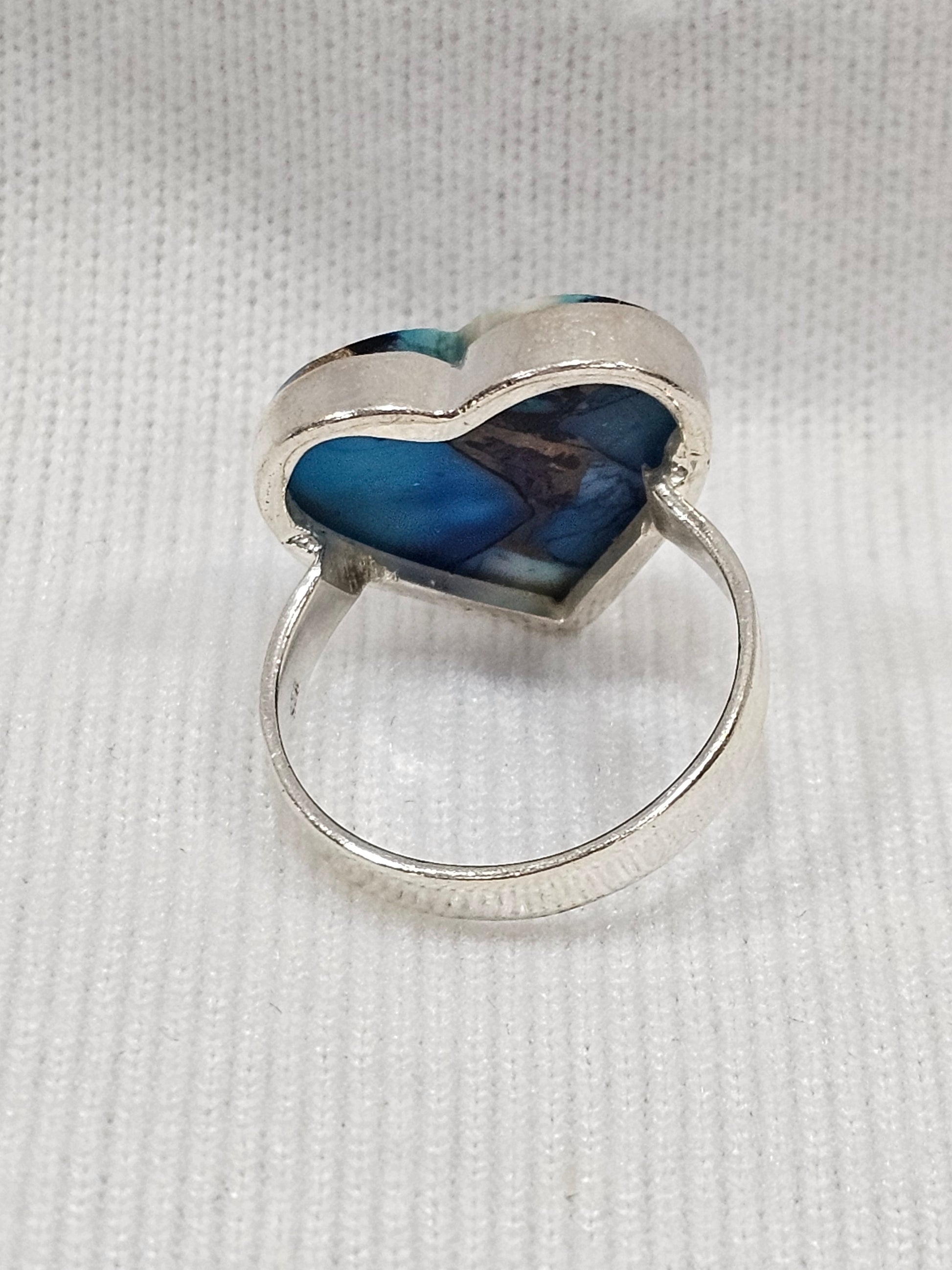Blue Dahlia Heart Sterling Silver Ring Size 8