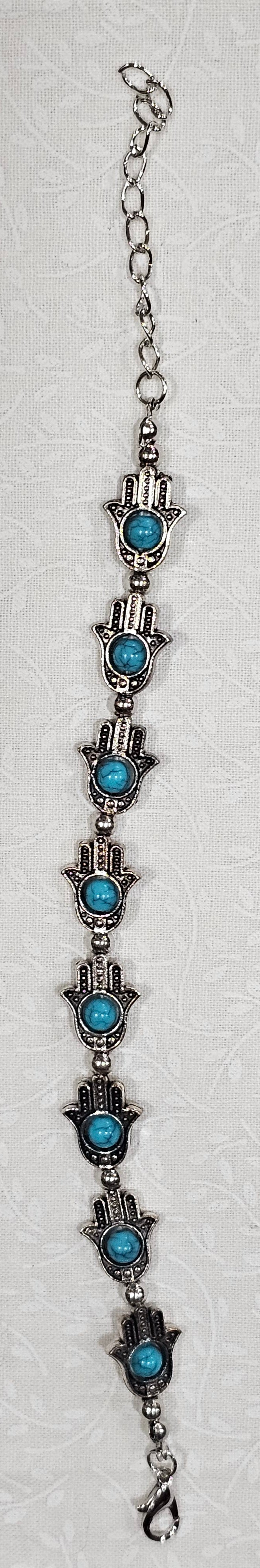Sterling Silver Turquoise Hamsa Hand Bracelet