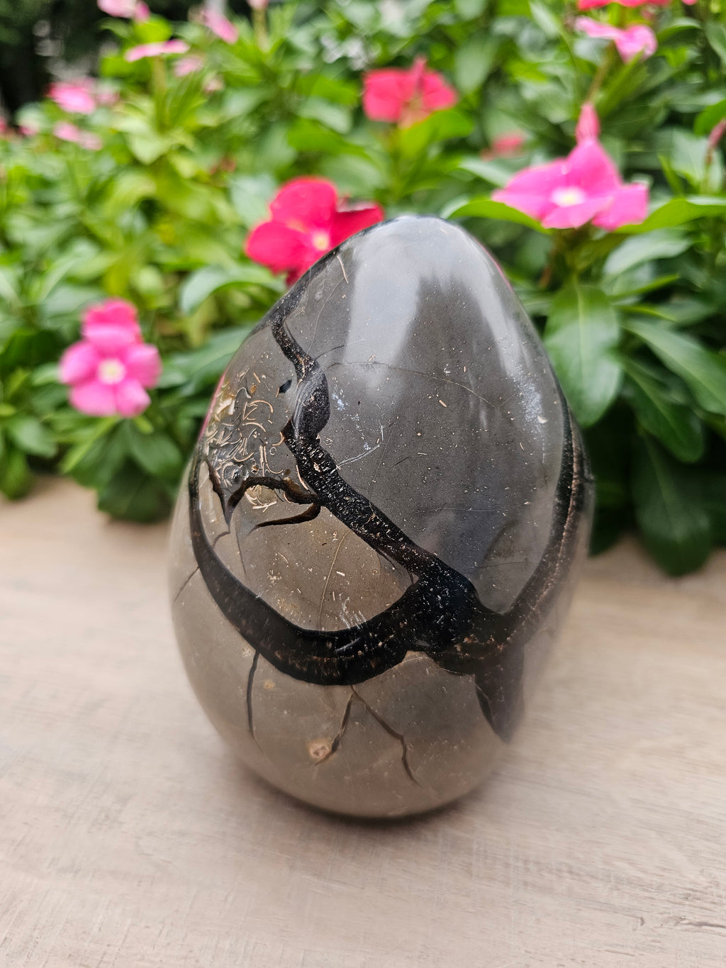 Septarian with Calcite Crystal Dragon Egg - 5.1" Polished Stone