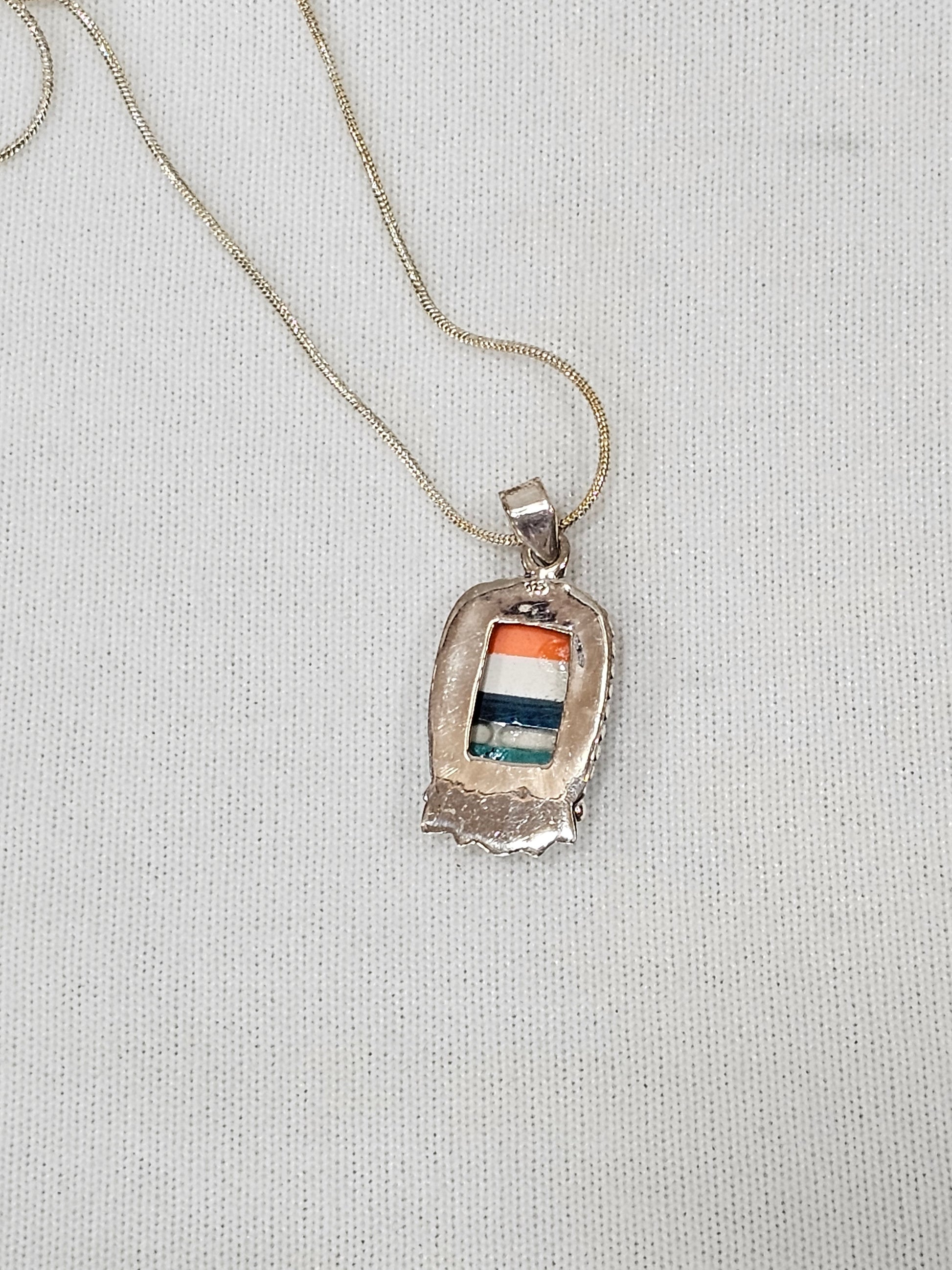 Zuni Turquoise Inlay Necklace - Sterling Silver with 24" Chain