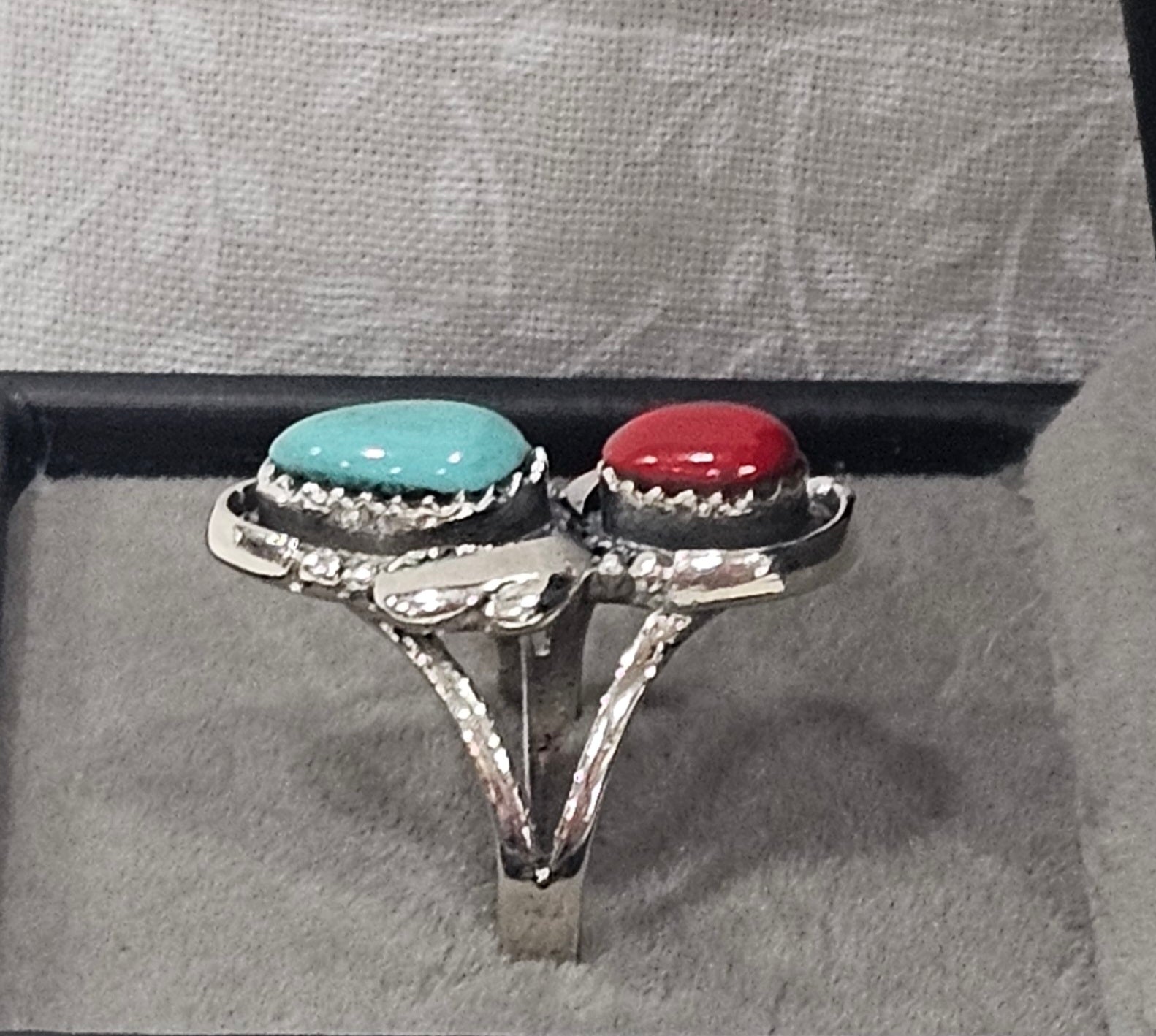 Sterling Silver Red & Blue Turquoise Ring 7.5