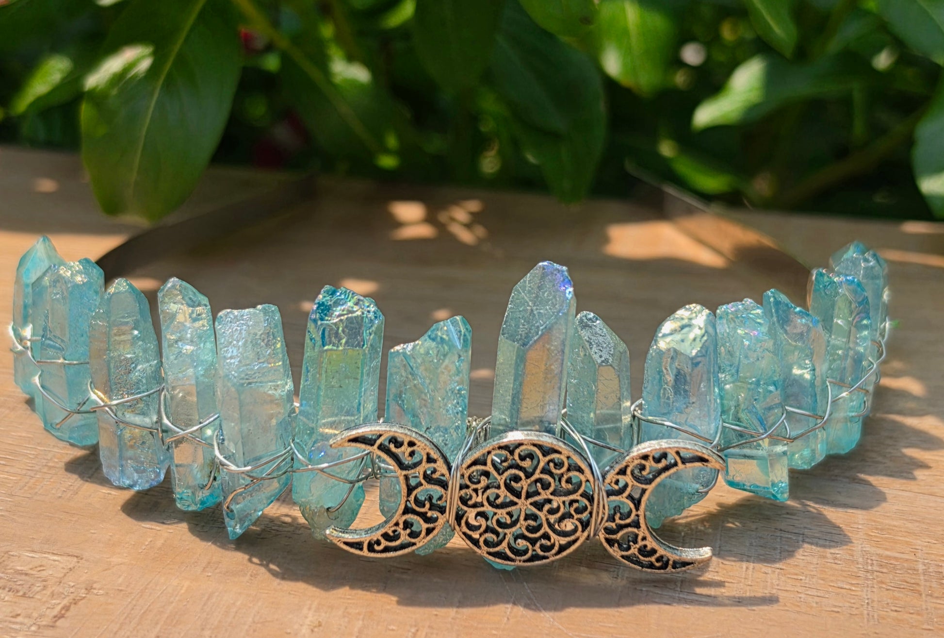 Blue Angel Aura Quartz Crystal Crown Tiara